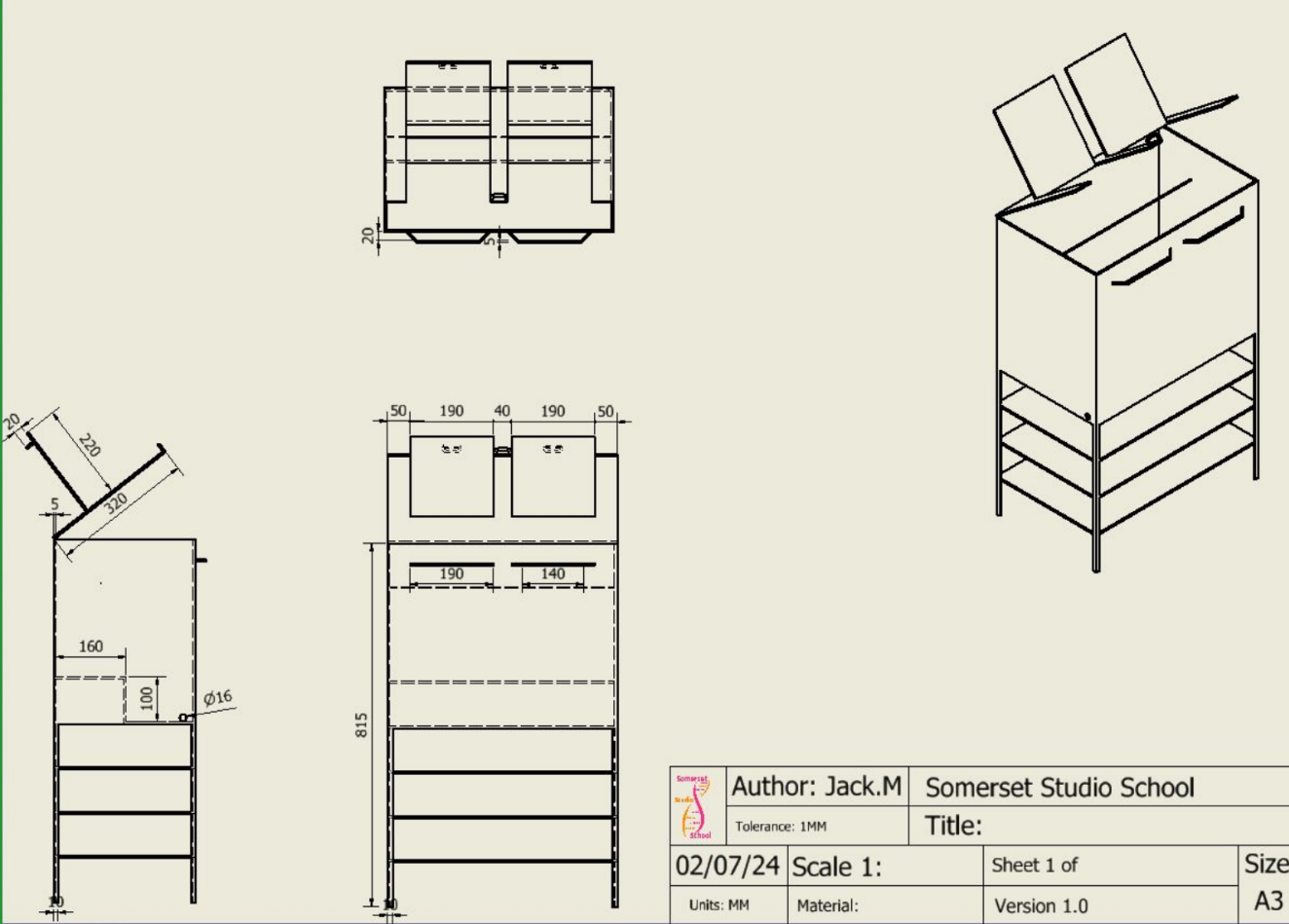 Storage unit engineering drawing A3