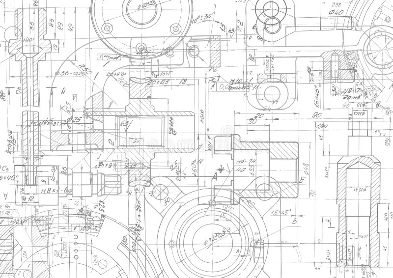 Complex mechanical assembly blueprint