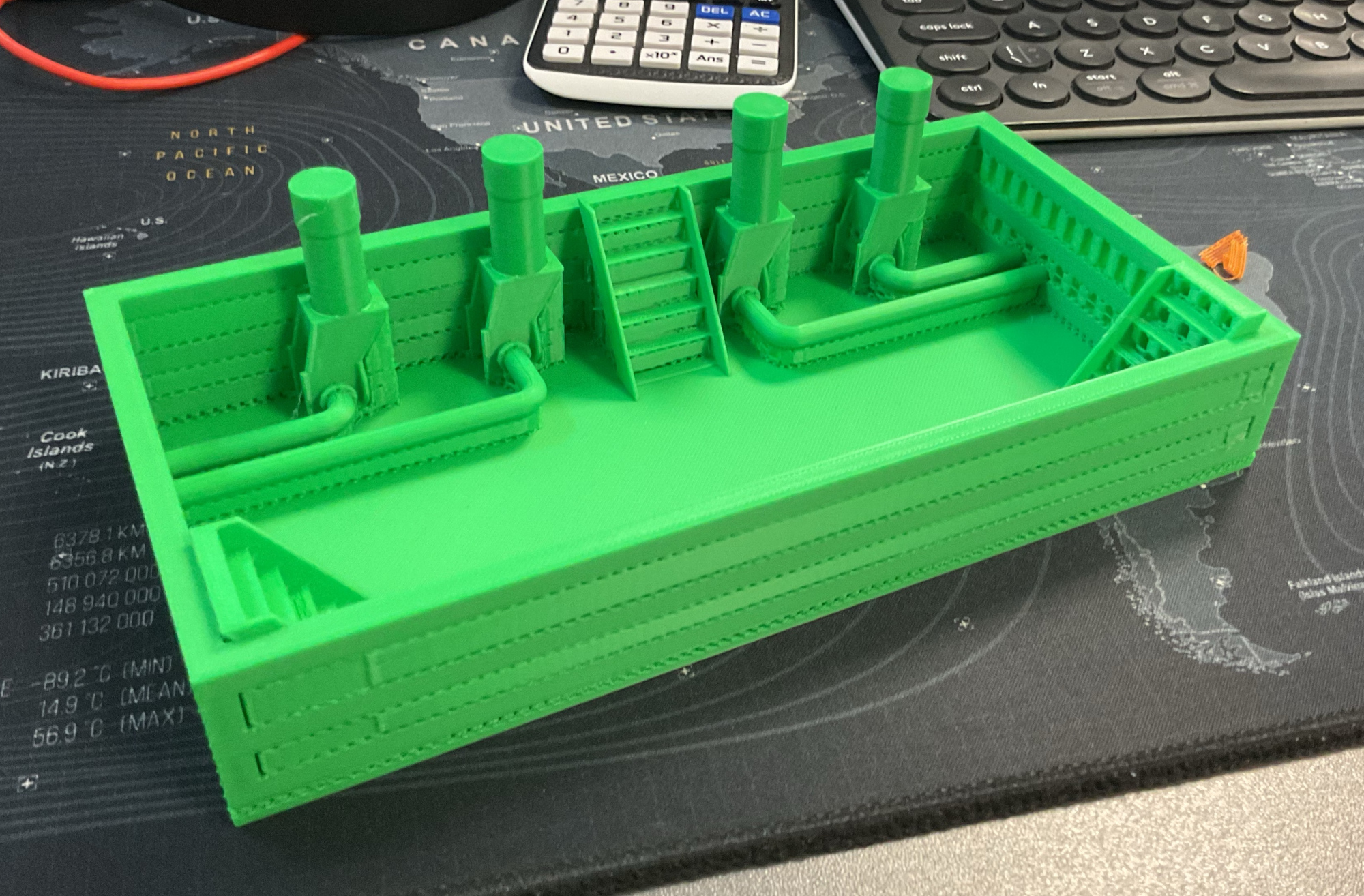 3D printed water treatment scale model in green PLA