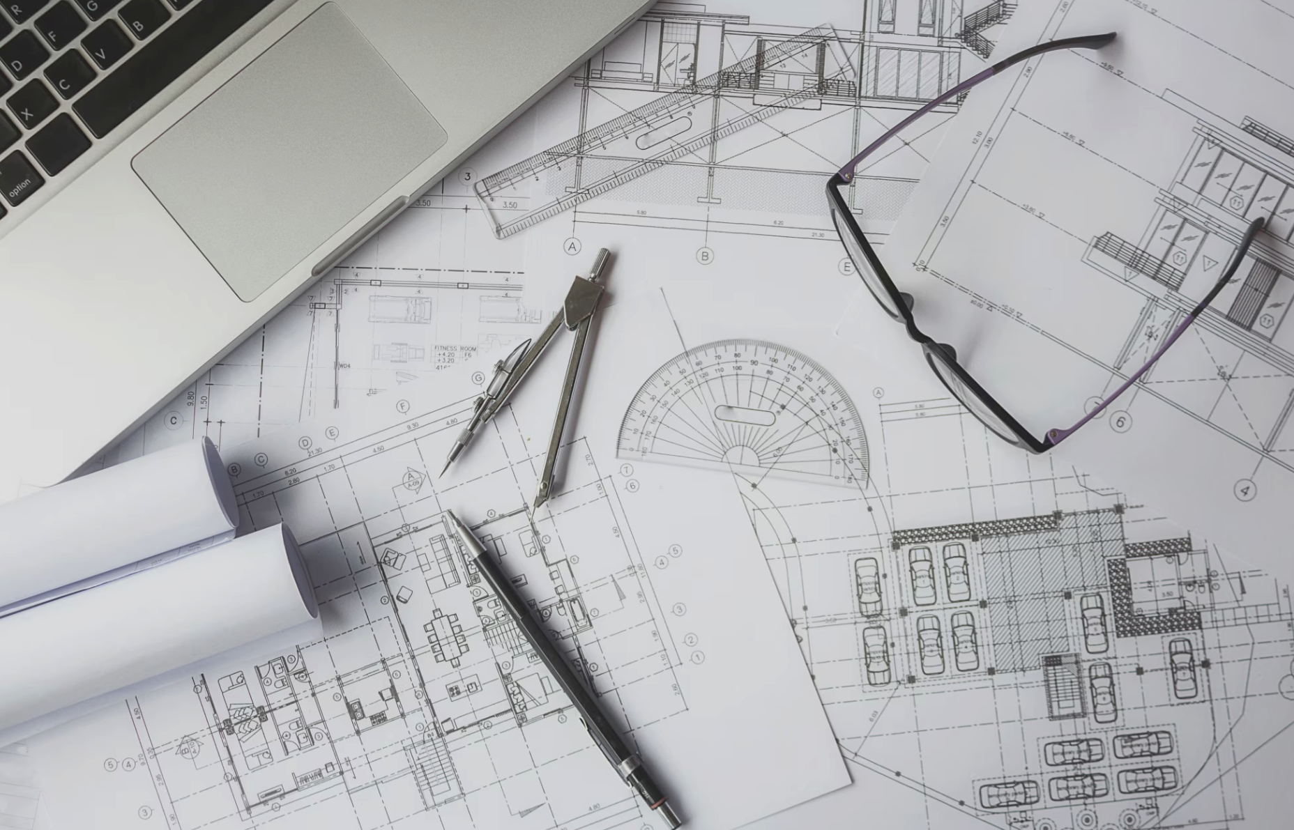 Engineering blueprints and drafting tools